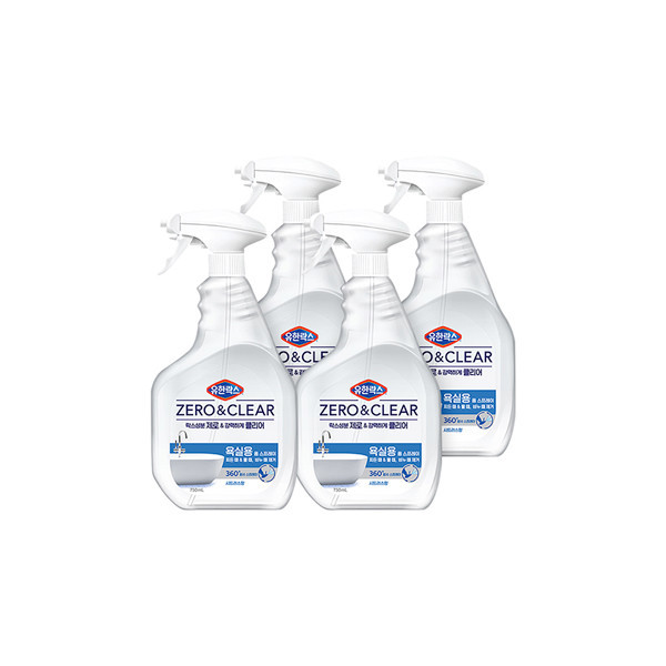 유한락스 제로앤클리어 욕실청소용 750ml 4개