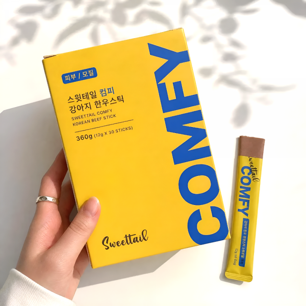 페오펫몰,스윗테일 컴피 츄르타입 짜먹는 강아지 건강기능성 한우스틱 (피부,모질) 30팩 360g