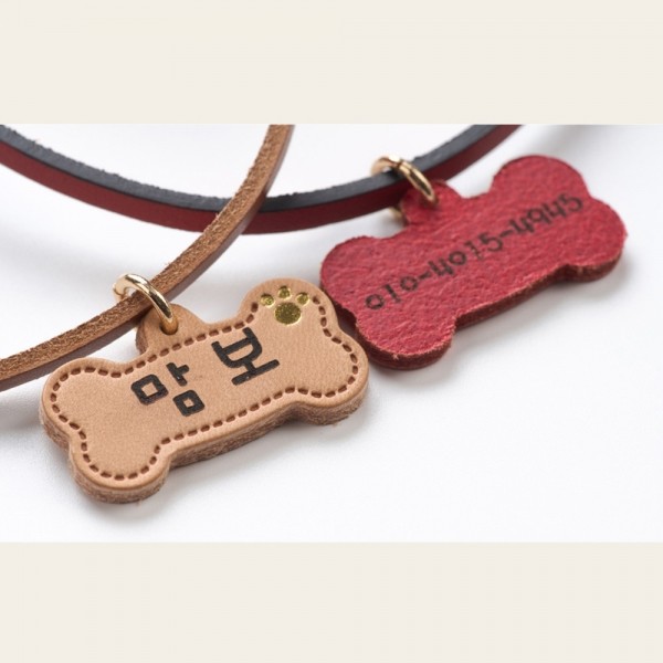 페오펫몰,DOG DAYS 원형 펜던트, 뼈다귀 가죽 펜던트(무료 각인)