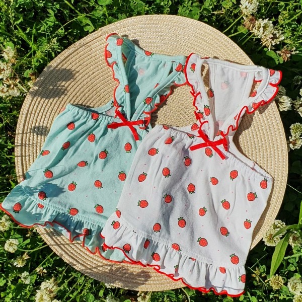 페오펫몰,딸기프릴원피스 강아지옷 실내복 강아지명품옷 애견옷