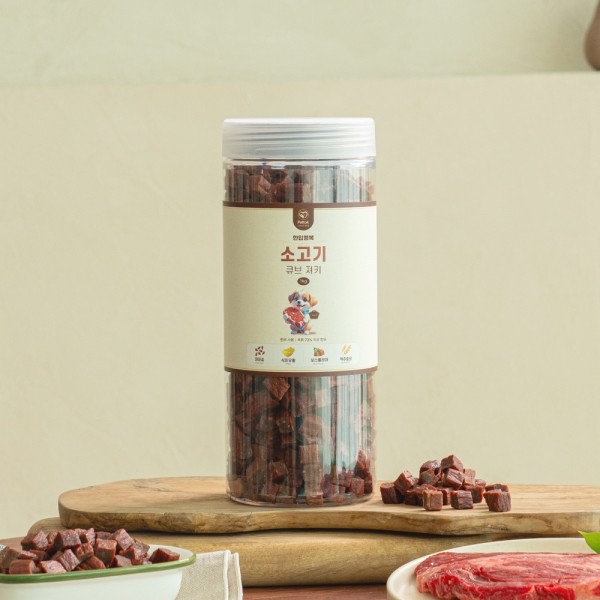 페오펫몰,펫테일 럽앤힐 대용량 강아지 간식 한입행복 소고기 큐브 져키 1kg
