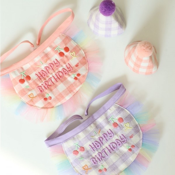 페오펫몰,몽앤치크 체리 벌스데이 set(빕+고깔모자)