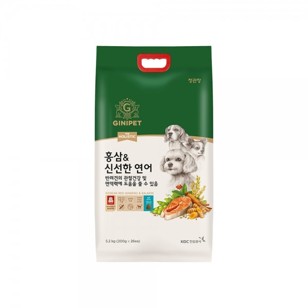 페오펫몰,정관장 지니펫 더홀리스틱 홍삼사료 5.2kg 3종 중 택 1(연어/오리/양고기)