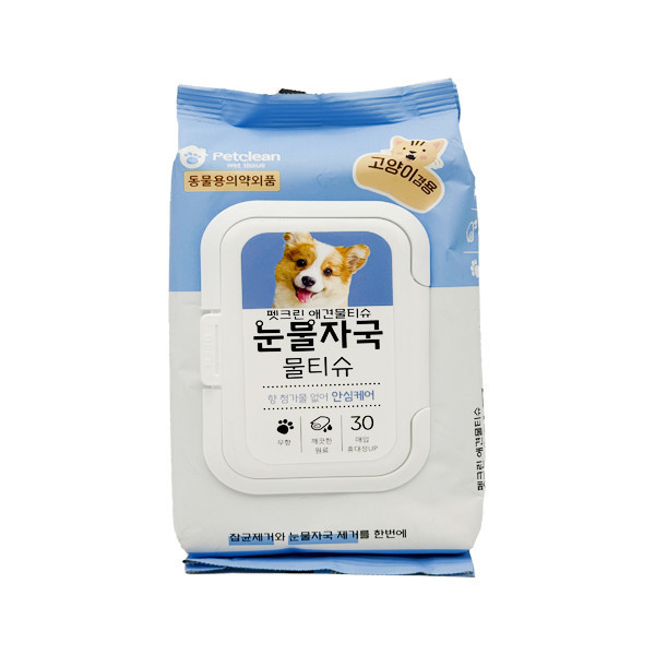 페오펫몰,[펫크린애견물티슈] 강아지 고양이 겸용 눈물자국 물티슈 30매,1개