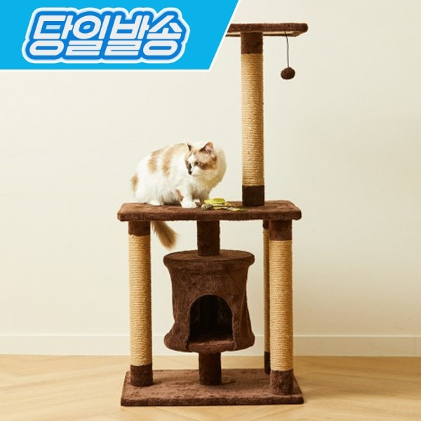페오펫몰,한층뚝딱 플러시 콘도 고양이 캣타워 브라운