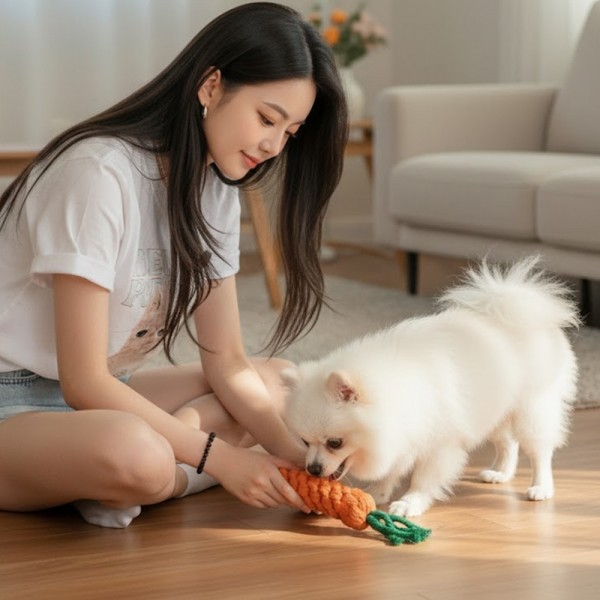 페오펫몰,튼튼한 면로프 강아지 노즈워크 당근 장난감 치석제거 터그놀이