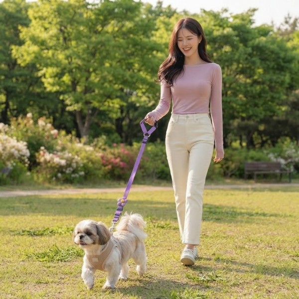 페오펫몰,[예보들] 프리미엄 플라워 2-in-1 강아지 차량용 안전벨트 및 산책 리드줄 세트