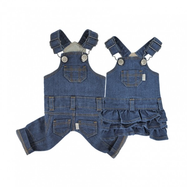 페오펫몰,그루밍독 반려동물 빈티지 데님 오버롤 & 스커트 S-2XL, 1 colors