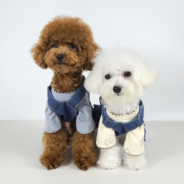 페오펫몰,그루밍독 반려동물 빈티지 데님 오버롤 & 스커트 S-2XL, 1 colors