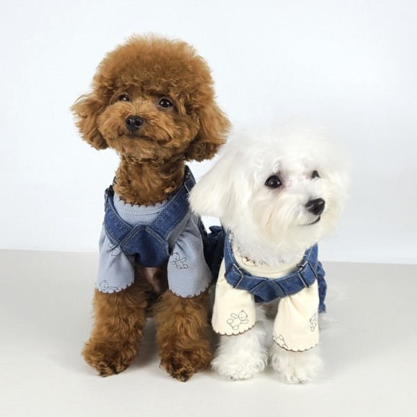 페오펫몰,그루밍독 반려동물 빈티지 데님 오버롤 & 스커트 S-2XL, 1 colors