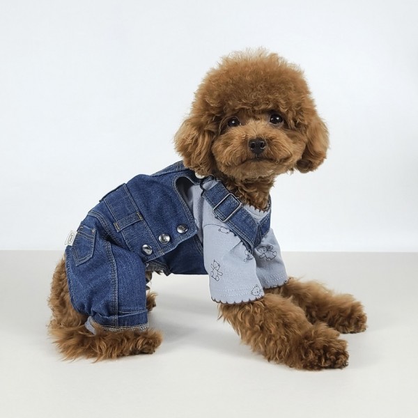 페오펫몰,그루밍독 반려동물 빈티지 데님 오버롤 & 스커트 S-2XL, 1 colors