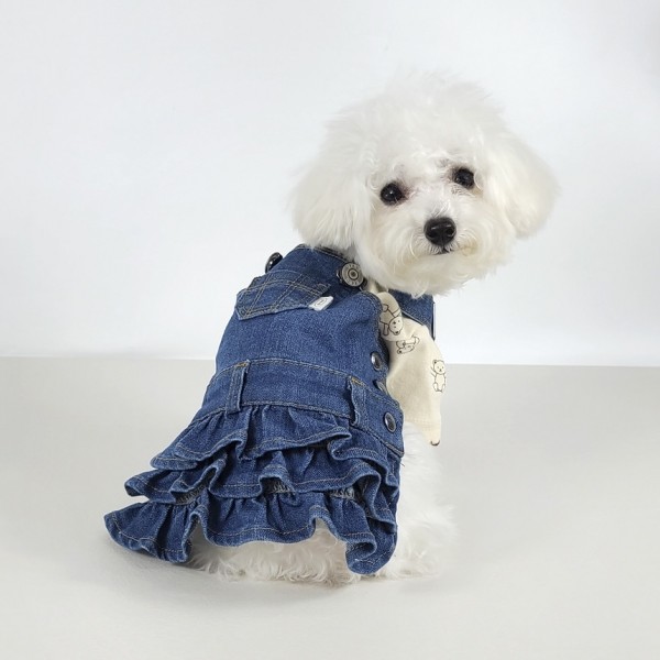 페오펫몰,그루밍독 반려동물 빈티지 데님 오버롤 & 스커트 S-2XL, 1 colors