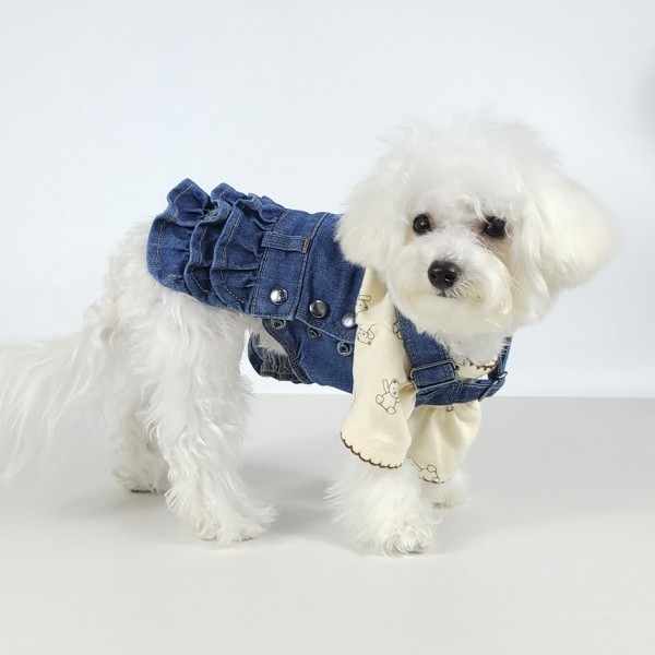 페오펫몰,그루밍독 반려동물 빈티지 데님 오버롤 & 스커트 S-2XL, 1 colors