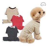 그루밍독 반려동물 곰라벨 스트라이프 신축성 올인원 S-2XL, 3colors
