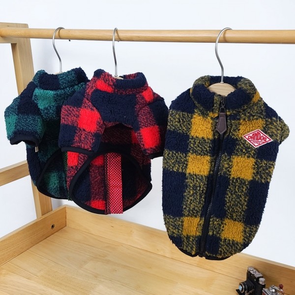 페오펫몰,그루밍독 반려동물 체크후리스 자켓 S-2XL, 3colors