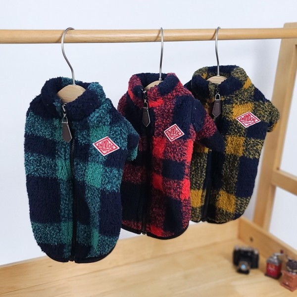 페오펫몰,그루밍독 반려동물 체크후리스 자켓 S-2XL, 3colors