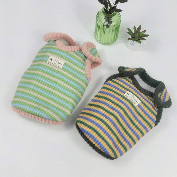 페오펫몰,그루밍독 반려동물 스트라이프 솜털단추 니트 조끼 S-2XL, 2colors
