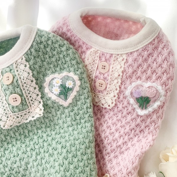 페오펫몰,그루밍독 반려동물 트리플 플라워 간절기 니트 S-2XL, 2colors