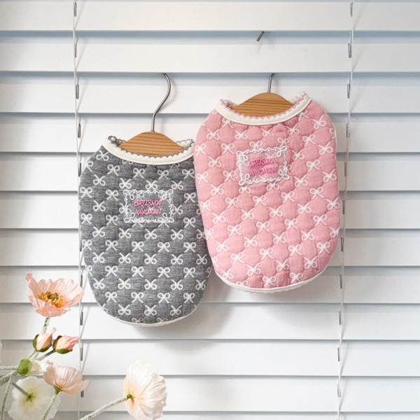 페오펫몰,그루밍독 반려동물 리본 누빔 조끼 S-2XL, 2 colors