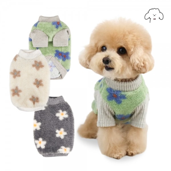 그루밍독 반려동물 뽀글데이지 니트 겨울 티셔츠 S-2XL, 3colors