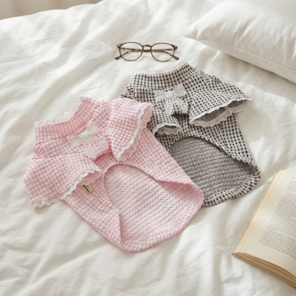 페오펫몰,반려동물 강아지 고양이 로맨틱 벨소매 티 S-XL, 2colors