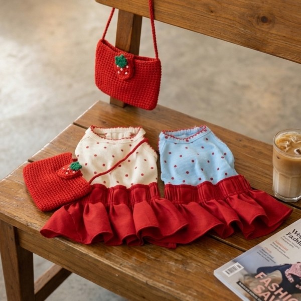 페오펫몰,그루밍독 반려동물 레드도트 원피스 S-XL, 2 colors