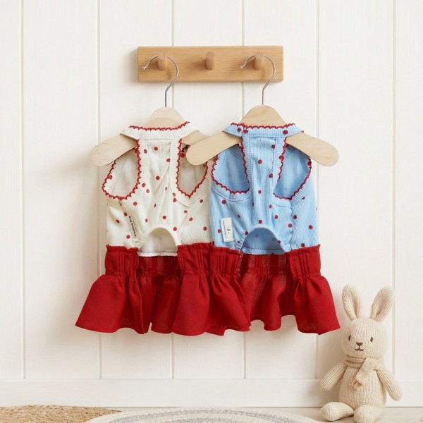 페오펫몰,그루밍독 반려동물 레드도트 원피스 S-XL, 2 colors