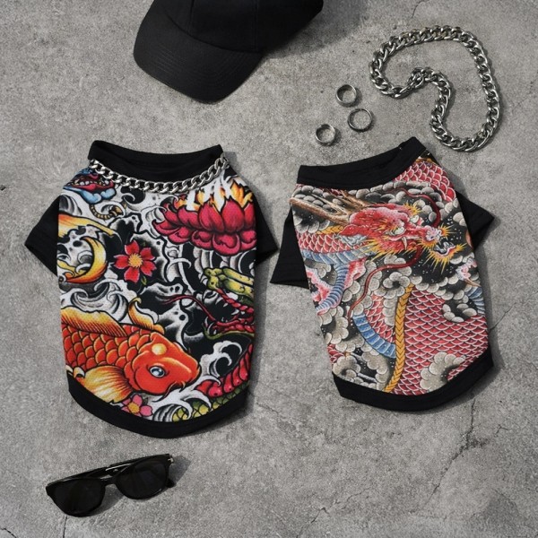 페오펫몰,반려동물 힙합 쿨에버 티셔츠 이레즈미 문신 그래피티 패턴 S-2XL, 2colors