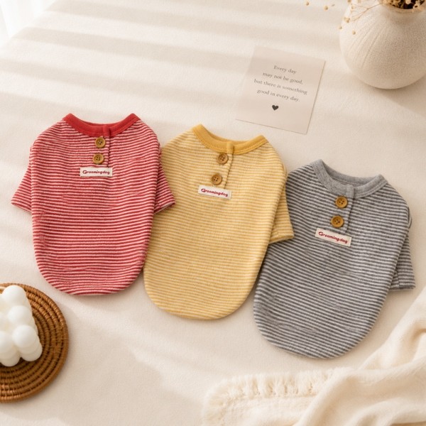 페오펫몰,그루밍독 가을옷 우디 단추 티셔츠 S-2XL, 3 colors