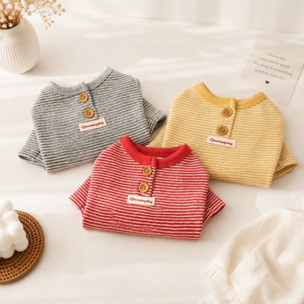 페오펫몰,그루밍독 가을옷 우디 단추 티셔츠 S-2XL, 3 colors