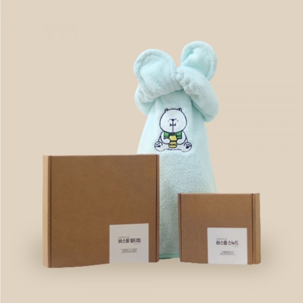 페오펫몰,[바스몽] 강아지 헤어밴드 스누드+다용도 망토형 목욕 물놀이가운 멀티빕 SET