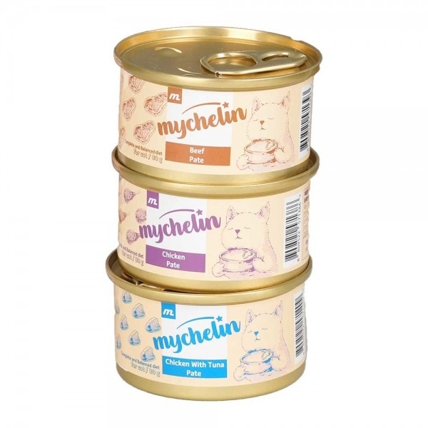 페오펫몰,마이베프 고양이 주식캔 마이슐랭 사료 (파테 타입) 80g 3가지 맛