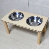 자작나무 원목 대형견 2구 식탁, 밥그릇 포함 대형견 식기 세트 높이선택 퐁퐁, 애견 식기 물그릇 이니셜 각인