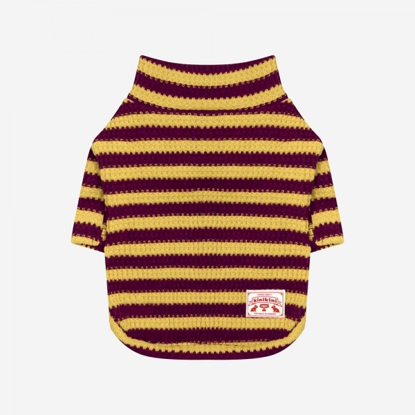 페오펫몰,KINI WAFFLE KNIT TSHIRT-MUSTARD(반팔니트)