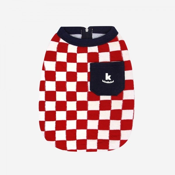 페오펫몰,CHECKERBOARD SLEEVELESS ZIPUP-RED(누빔집업)