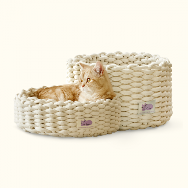 페오펫몰,피도테일 고양이 코튼 니트 바구니 숨숨집 (2색상)