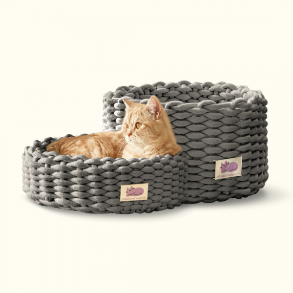 페오펫몰,피도테일 고양이 코튼 니트 바구니 숨숨집 (2색상)