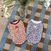 해피댕댕 꽃내복티셔츠 (2color) 강아지 메리야스 실내복 S-XL