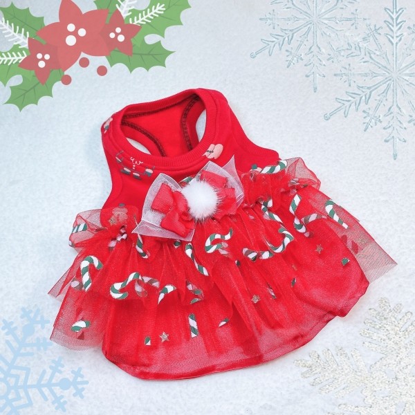페오펫몰,[감사특가]플로피이얼스,크리스마스 레드켄디 강아지드레스,애견원피스