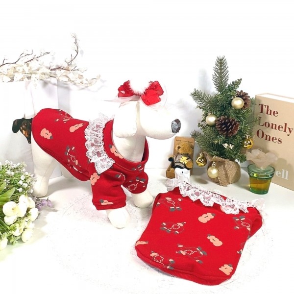 페오펫몰,[감사특가]크리스마스 화이트레이스 강아지 스웻셔츠,애견티셔츠,크리스마스애견옷