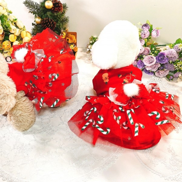 페오펫몰,[감사특가]플로피이얼스,크리스마스 레드켄디 강아지드레스,애견원피스