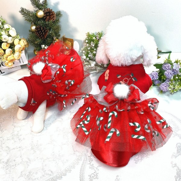 페오펫몰,[감사특가]플로피이얼스,크리스마스 레드켄디 강아지드레스,애견원피스
