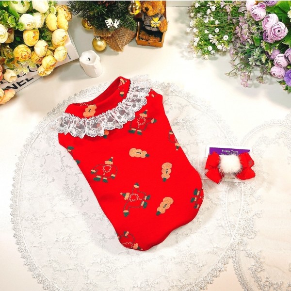 페오펫몰,[감사특가]크리스마스 화이트레이스 강아지 스웻셔츠,애견티셔츠,크리스마스애견옷