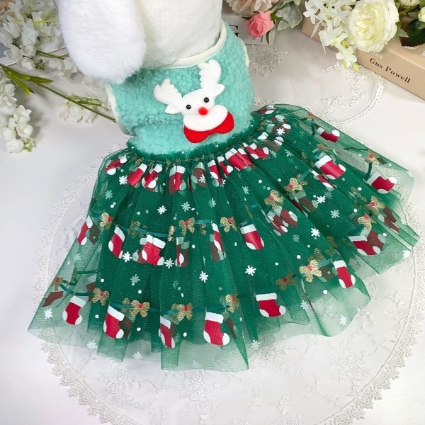 페오펫몰,[감사특가]플로피이얼스,크리스마스 강아지크리스마스 코스튬 양말 강아지튜튜드레스애견원피스