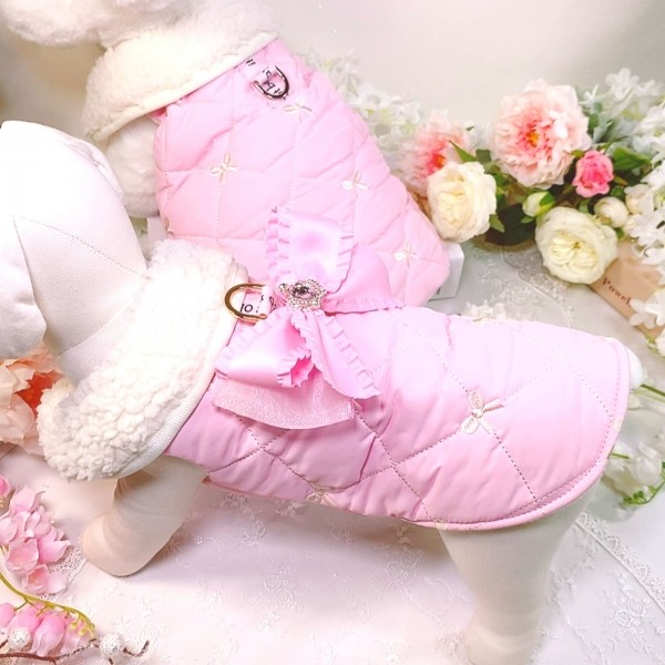 페오펫몰,[꽃길특가]핑크허니 퀼팅패딩 강아지겨울옷, 강아지아웃터 패딩조끼,애견의류,D링,강아지패딩