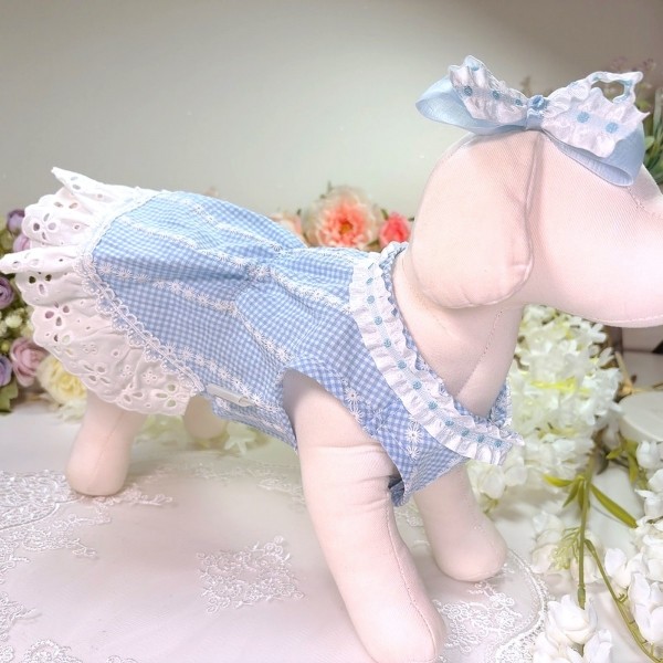 페오펫몰,플로피이얼스[꽃길특가]플로럴 레이스 ,강아지 드레스  원피스 헤어리본