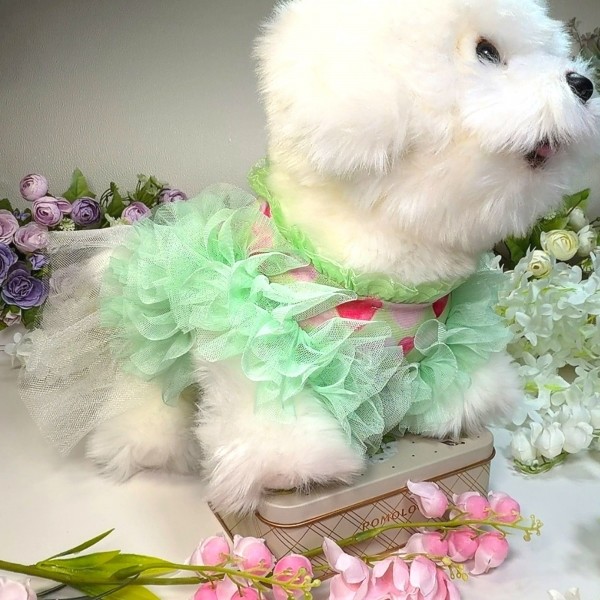 페오펫몰,[꽃길특가]하트그린프릴 강아지드레스,강아지여름원피스,생일파티드레스