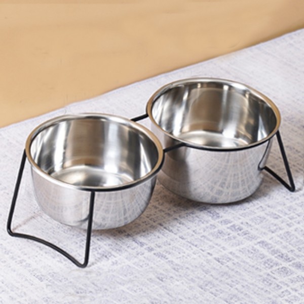 페오펫몰,개과천선 알루 스텐 강아지 식기 2구 받침 세트