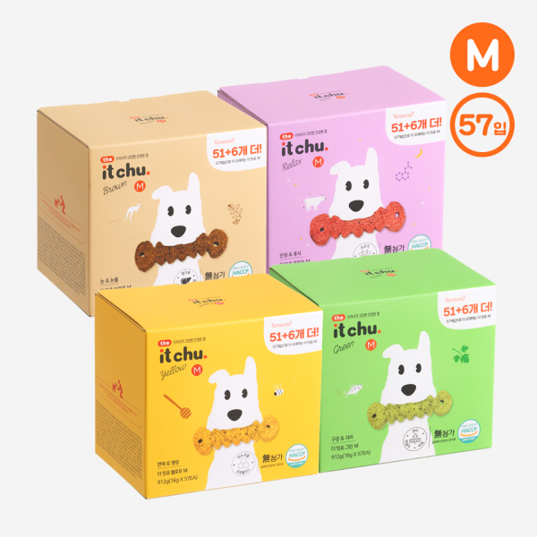 페오펫몰,[가을맞이특가][핏펫] 잇츄 오리지널 강아지 덴탈껌 특대용량 M 57개입 (옐로우/그린/브라운/꿀잠츄)